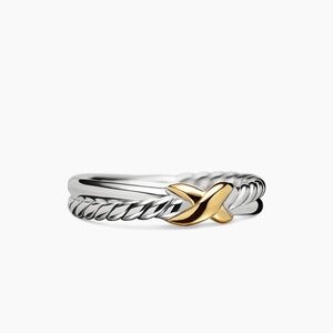 David Yurman Petite X Ring Size 7 Gold and Silver